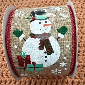 Wired Ribbon, 2-1/2” x 20’, Snownman with Glitter accents, New!!